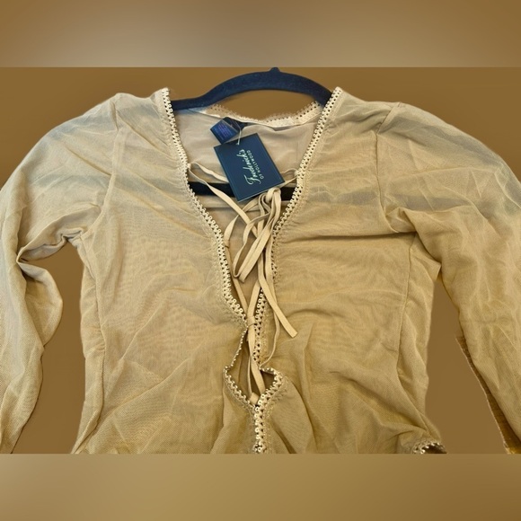 NWT Frederick’s of Hollywood Lola Lee Nude Mesh Teddy, Lace-Up, Garter Straps, S - Picture 8 of 16